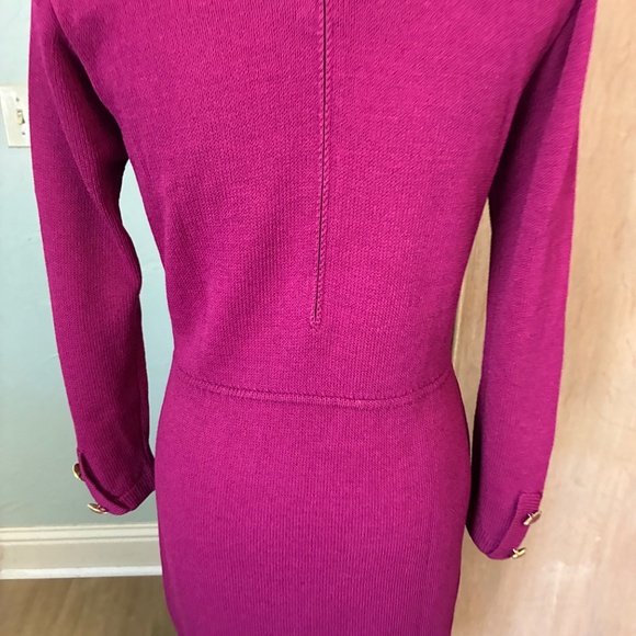 St. John Vintage 80’s Santana Knit Long Sleeve Sweater Dress pink burgundy 4 - Picture 8 of 16